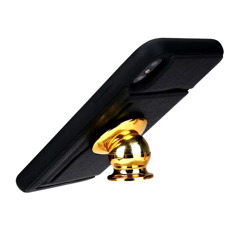 Kickstand Card Holder Leather Coated TPU Case Built-in Magnetic Sheet for iPhone X - Black