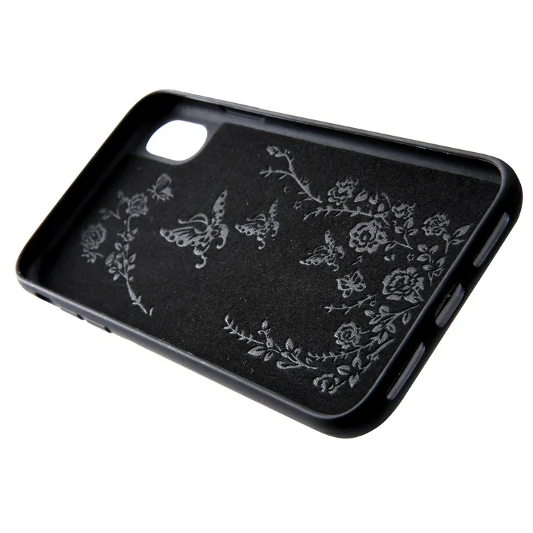 Kickstand Card Holder Leather Coated TPU Case Built-in Magnetic Sheet for iPhone X - Black