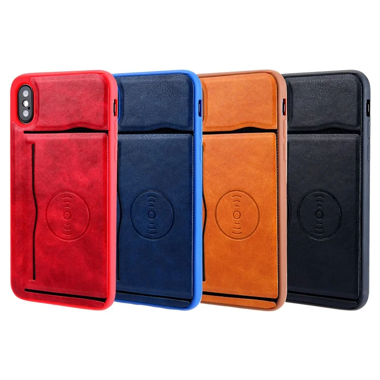 Kickstand Card Holder Leather Coated TPU Case Built-in Magnetic Sheet for iPhone X - Black