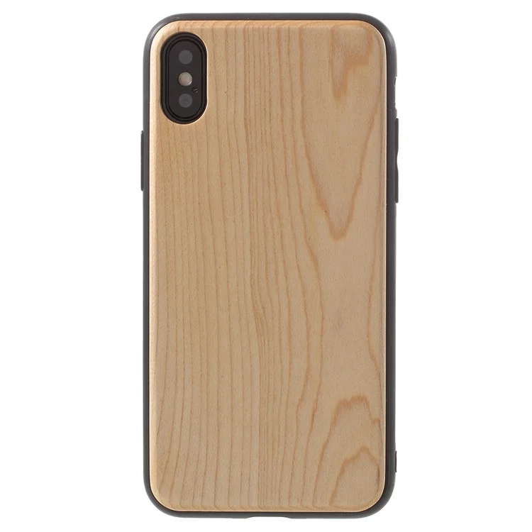 For iPhone X(Ten) Wood Coated TPU Hybrid Protective Case - Beige