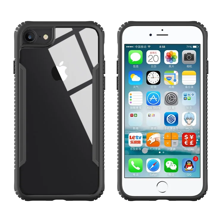 TPU + Glass Hybrid Slim Cellphone Case for iPhone 8 / 7 4.7 inch - Black