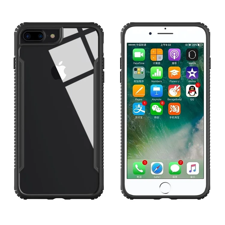 Soft TPU + Toughened Glass Combo Slim Case for iPhone 8 Plus / 7 Plus - Black