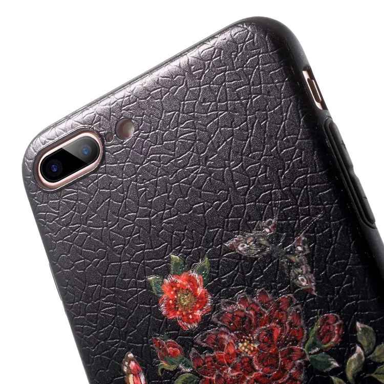 Cold Carving Pattern PC + TPU Hybrid Case for iPhone 8 Plus/7 Plus - Flower and Butterfly
