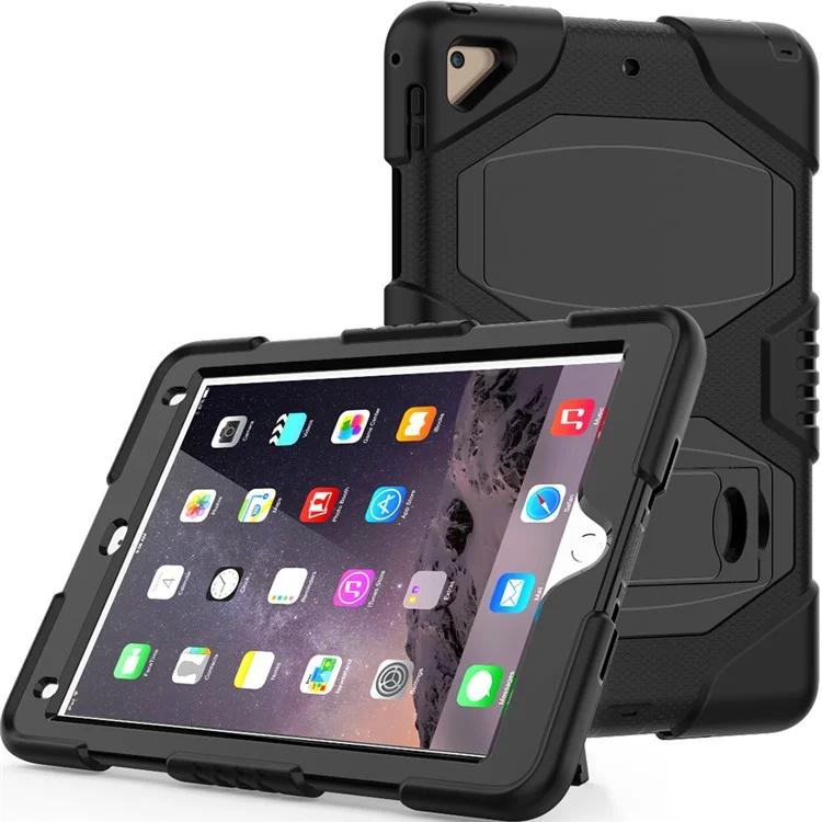 Kickstand PC Silicone Armor Defender Case for iPad 9.7 (2018) / 9.7 (2017) - All Black