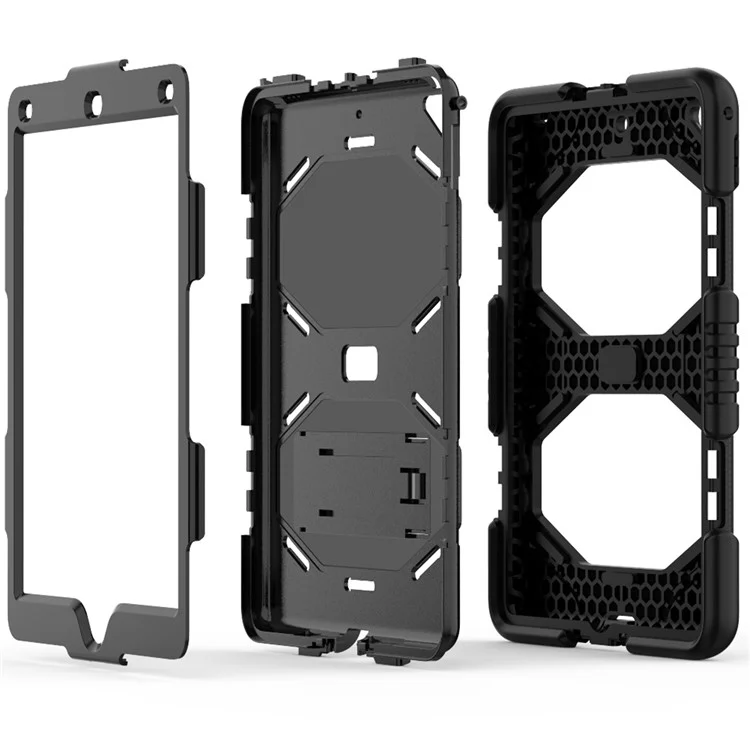 Kickstand PC Silicone Armor Defender Case for iPad 9.7 (2018) / 9.7 (2017) - All Black