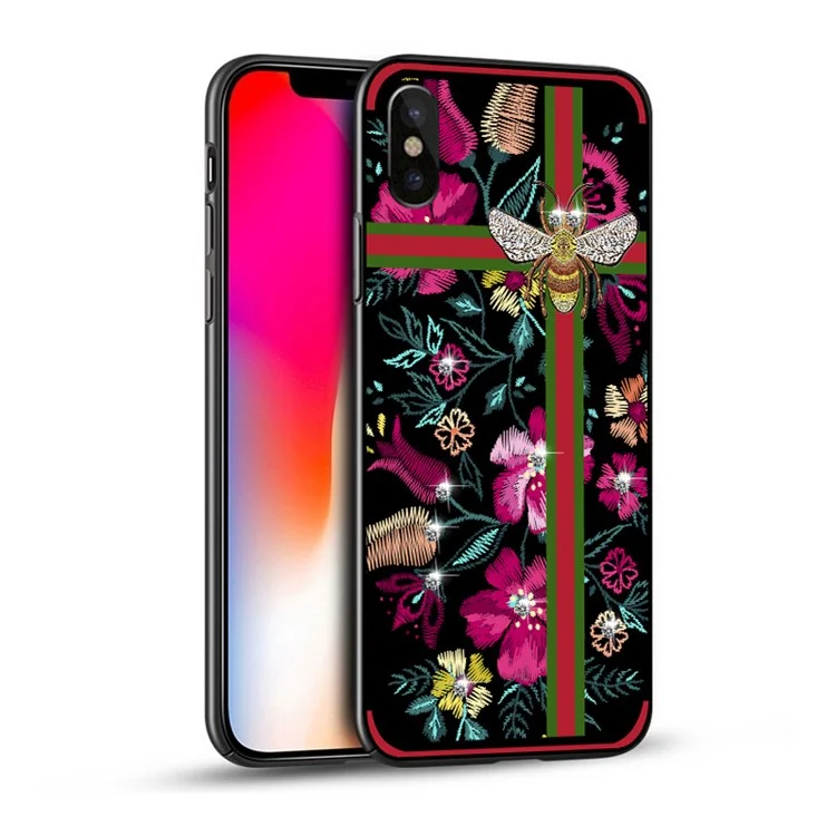 10Pcs/Set NXE Embroidery Pattern TPU Back Case for iPhone X - Red Flower