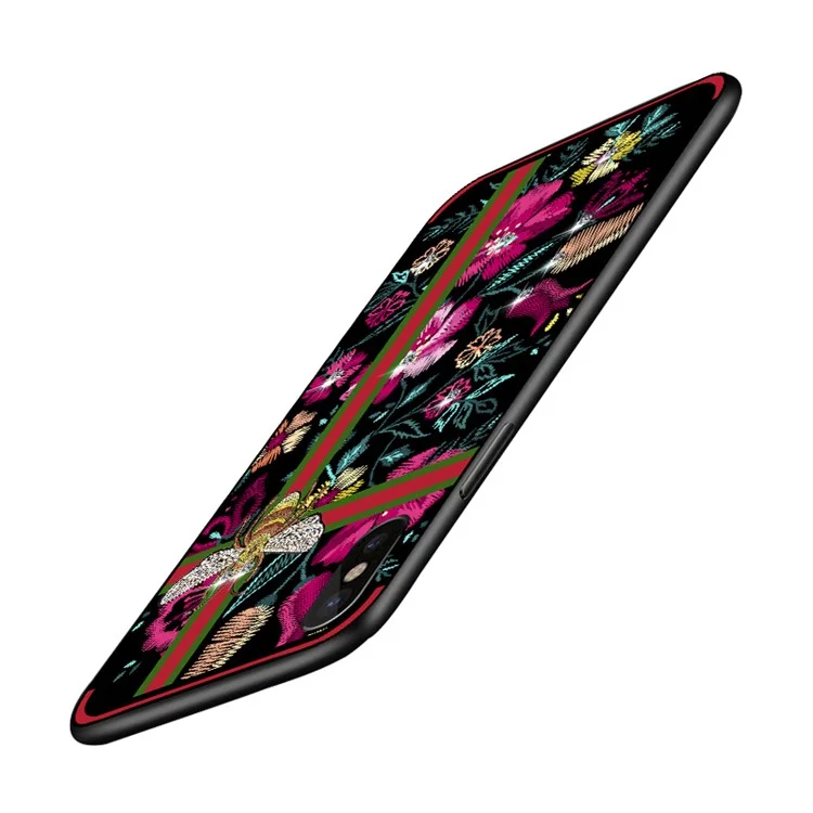 10Pcs/Set NXE Embroidery Pattern TPU Back Case for iPhone X - Red Flower