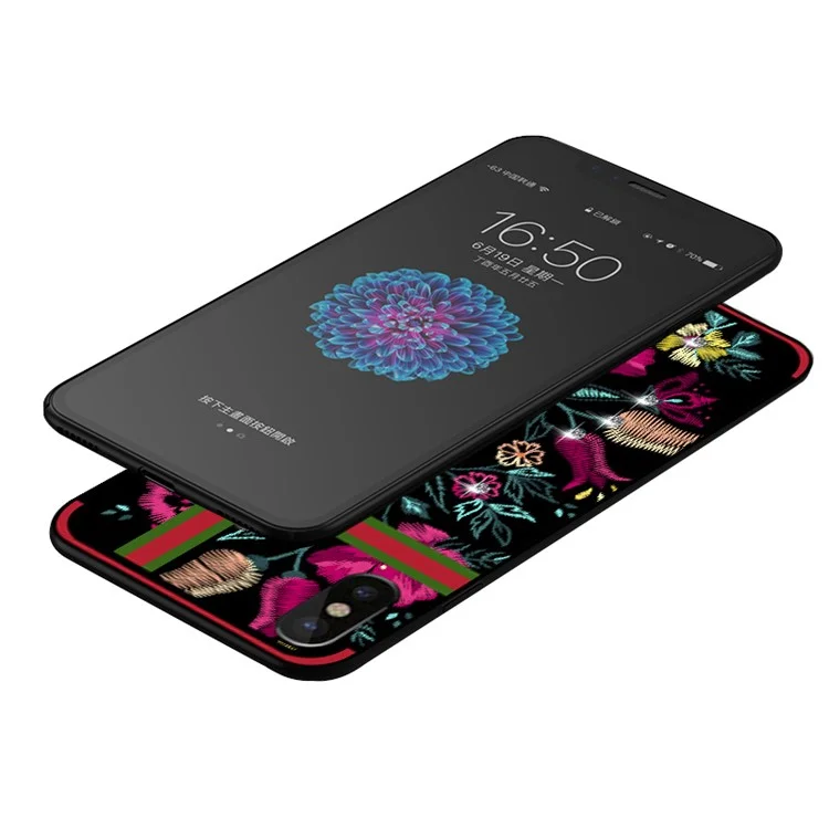 10Pcs/Set NXE Embroidery Pattern TPU Back Case for iPhone X - Red Flower