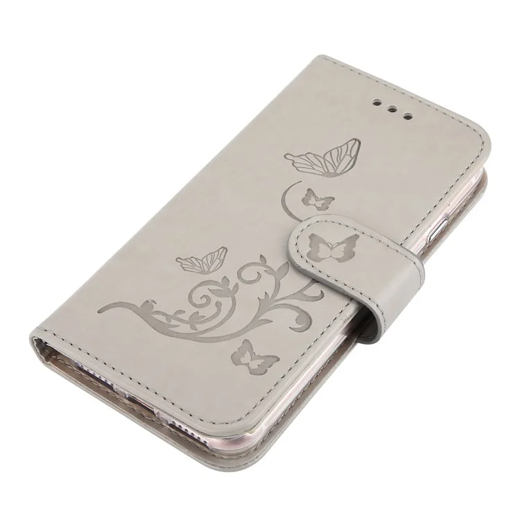 Imprint Plant and Butterfly Pattern Wallet Stand Leather Case for iPhone 8 / 7 4.7 inch - Grey