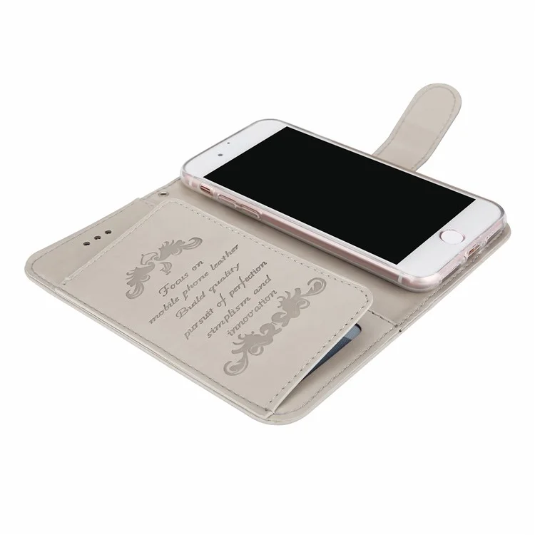 Imprint Plant and Butterfly Pattern Wallet Stand Leather Case for iPhone 8 / 7 4.7 inch - Grey