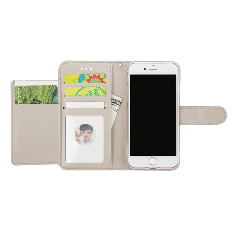 Imprint Plant and Butterfly Pattern Wallet Stand Leather Case for iPhone 8 / 7 4.7 inch - Grey