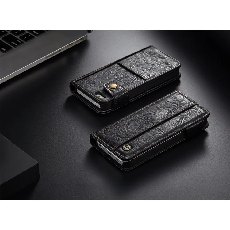 CASEME Vintage Style Wallet PU Leather Phone Case for iPhone 5 / 5s / SE - Black