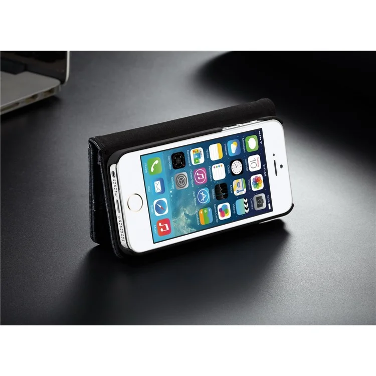 CASEME Vintage Style Wallet PU Leather Phone Case for iPhone 5 / 5s / SE - Black