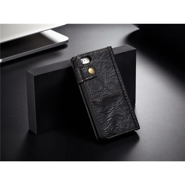 CASEME Vintage Style Wallet PU Leather Phone Case for iPhone 5 / 5s / SE - Black