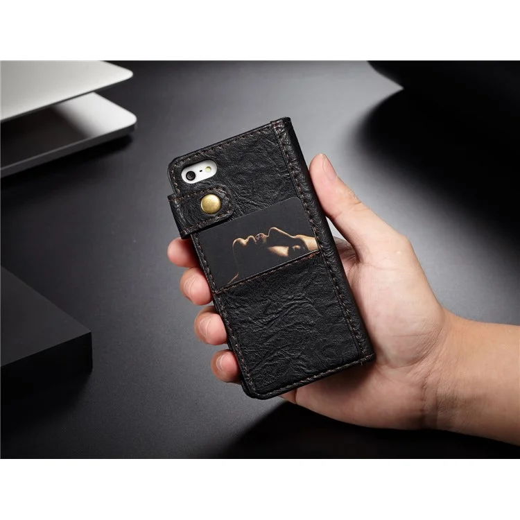 CASEME Vintage Style Wallet PU Leather Phone Case for iPhone 5 / 5s / SE - Black