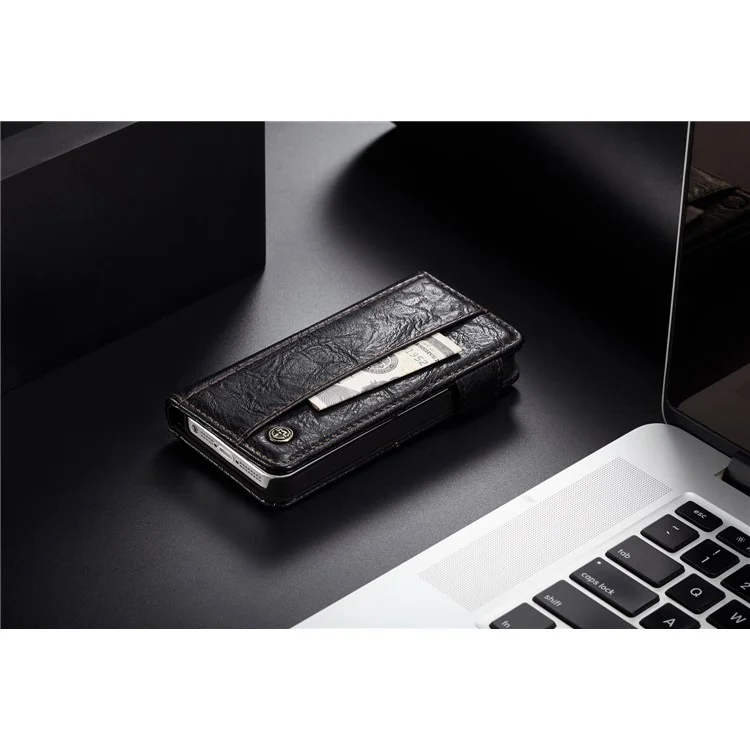 CASEME Vintage Style Wallet PU Leather Phone Case for iPhone 5 / 5s / SE - Black