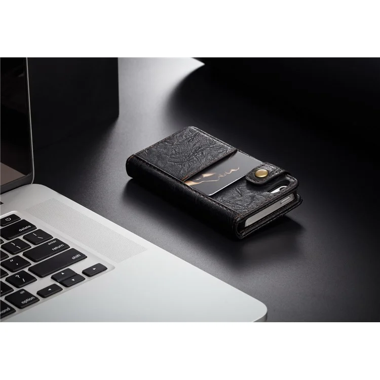 CASEME Vintage Style Wallet PU Leather Phone Case for iPhone 5 / 5s / SE - Black