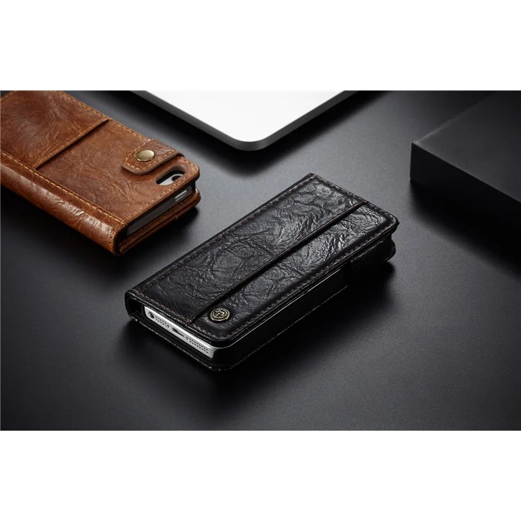 CASEME Vintage Style Wallet PU Leather Phone Case for iPhone 5 / 5s / SE - Black