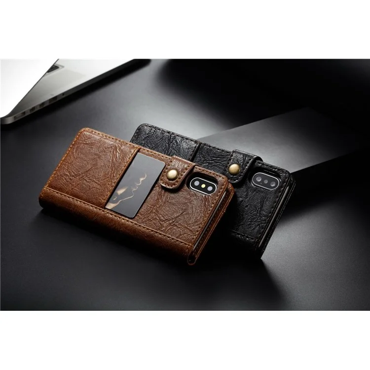 CASEME Vintage Style PU Leather Wallet Case for iPhone X/10 5.8 inch - Black