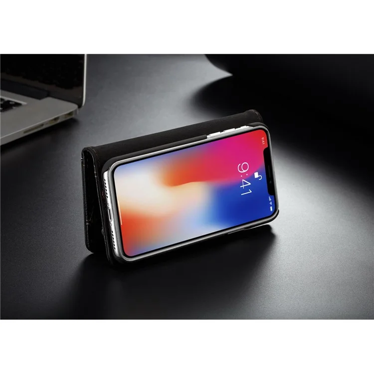 CASEME Vintage Style PU Leather Wallet Case for iPhone X/10 5.8 inch - Black