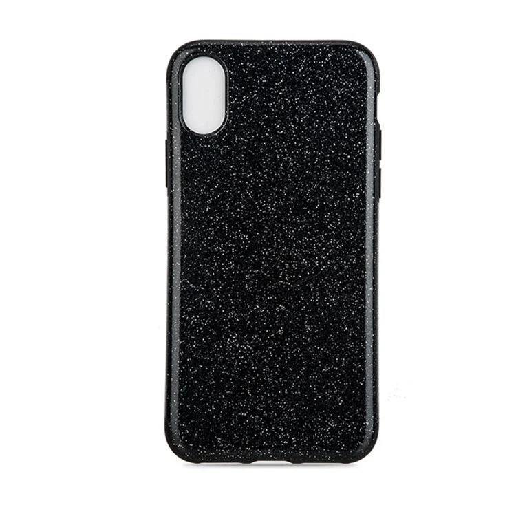 For iPhone X Flash Powder PU Leather Coated TPU Shell - Black