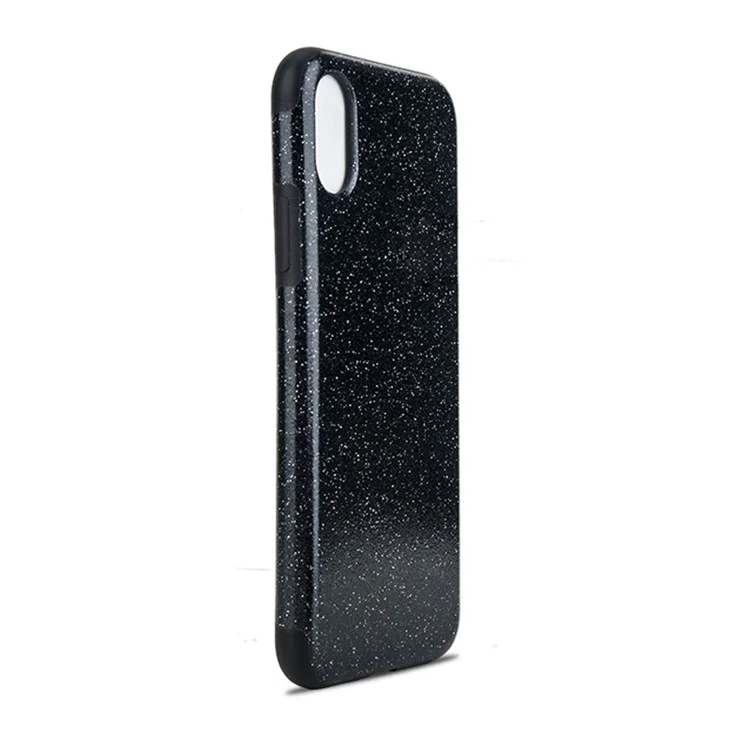 For iPhone X Flash Powder PU Leather Coated TPU Shell - Black