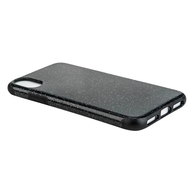 For iPhone X Flash Powder PU Leather Coated TPU Shell - Black