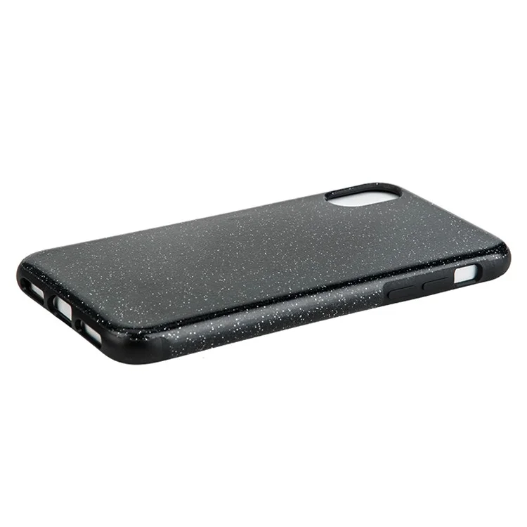 For iPhone X Flash Powder PU Leather Coated TPU Shell - Black