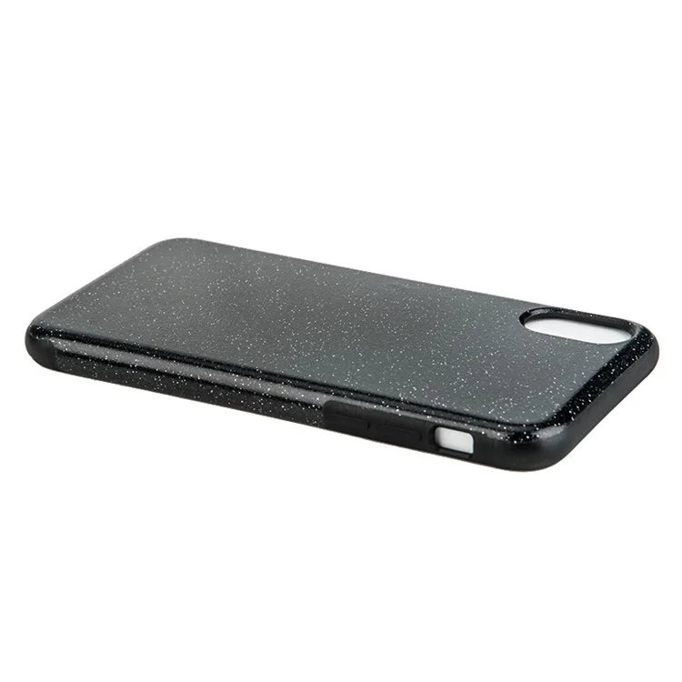 For iPhone X Flash Powder PU Leather Coated TPU Shell - Black