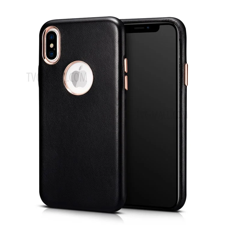 XOOMZ Electroplating Sheep Texture Genuine Leather Hard Case for iPhone X/10 - Black