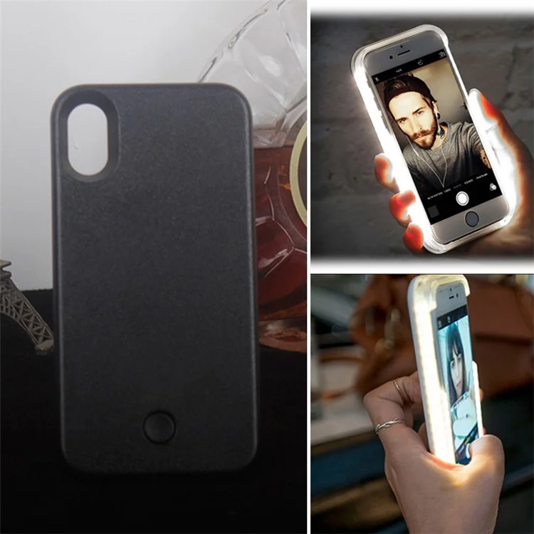 LED Illuminated Selfie Plastic Phone Case for iPhone X - Black