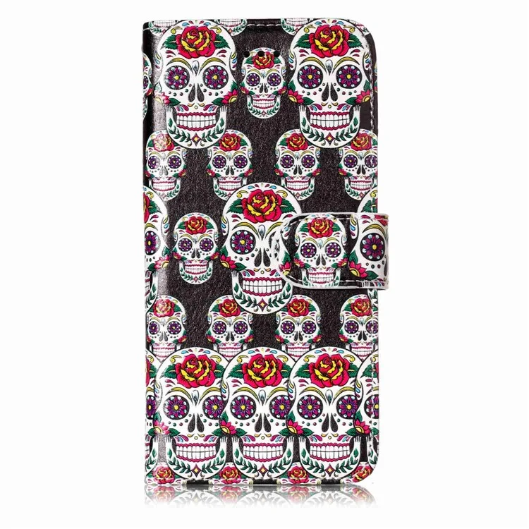 Embossed Pattern Leather Wallet Stand Case for iPhone 8 / 7 4.7 inch - Sugar Skull