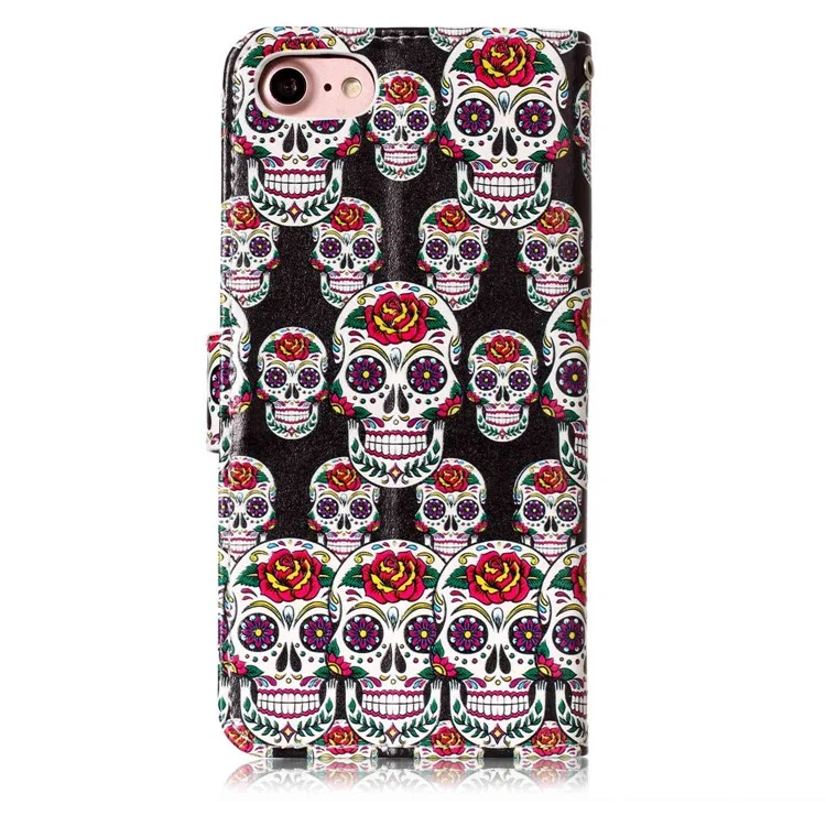 Embossed Pattern Leather Wallet Stand Case for iPhone 8 / 7 4.7 inch - Sugar Skull
