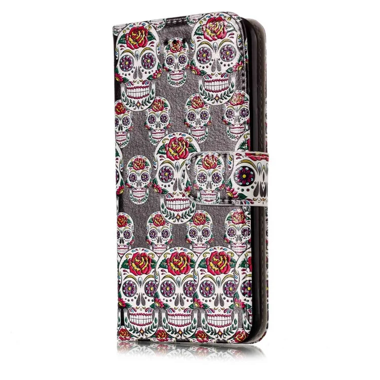 Embossed Pattern Leather Wallet Stand Case for iPhone 8 / 7 4.7 inch - Sugar Skull