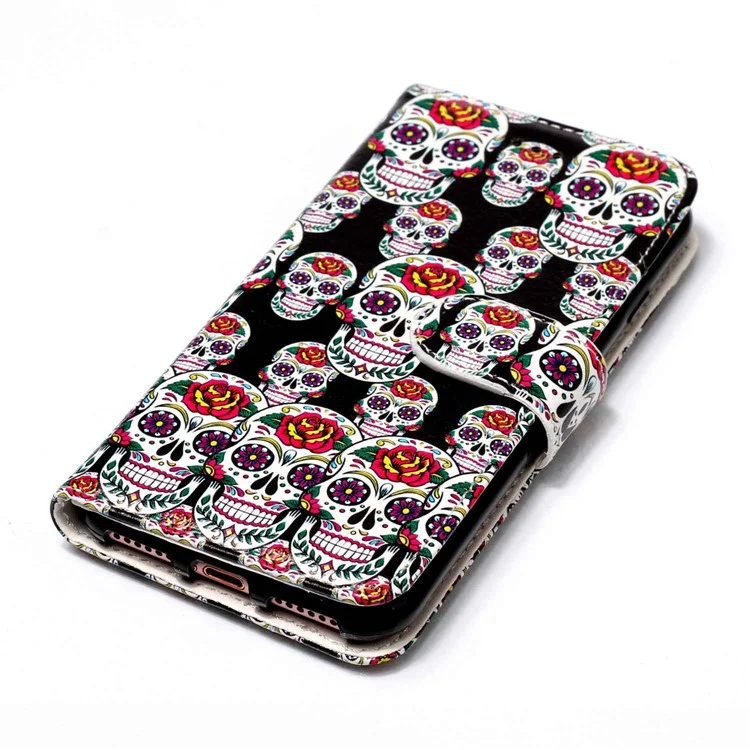 Embossed Pattern Leather Wallet Stand Case for iPhone 8 / 7 4.7 inch - Sugar Skull
