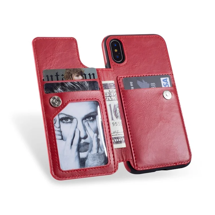 Multi-functional Zipper Wallet Kickstand Leather Coated TPU Case for iPhone X/Ten - Red