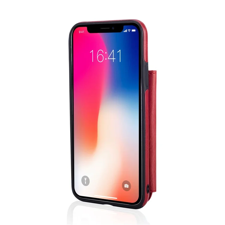 Multi-functional Zipper Wallet Kickstand Leather Coated TPU Case for iPhone X/Ten - Red