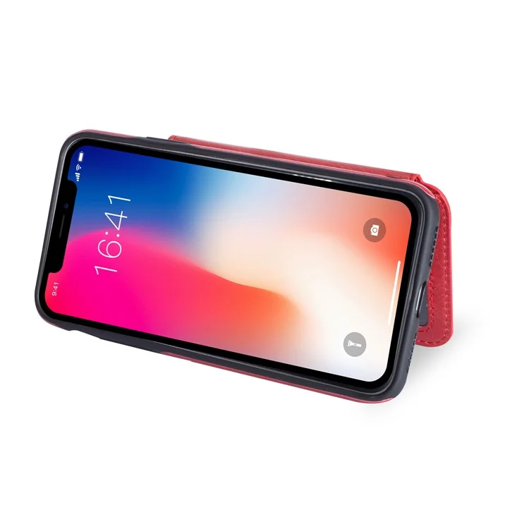 Multi-functional Zipper Wallet Kickstand Leather Coated TPU Case for iPhone X/Ten - Red
