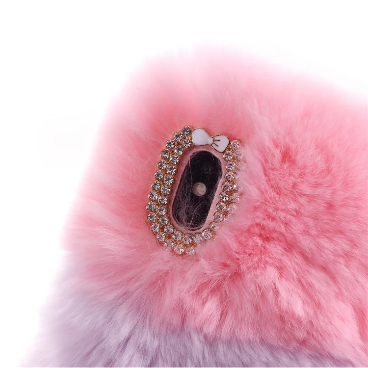 Rhinestone Decor Assorted Color Soft Fur Coated TPU Phone Back Case for iPhone X (Ten) 5.8 inch - Pink