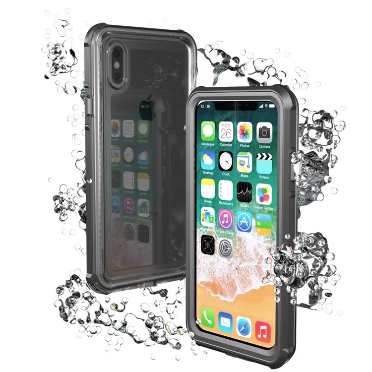 XIWXI K-Series IP68 Waterproof Snow-proof Dirt-proof Phone Case for iPhone X 5.8 inch - Black