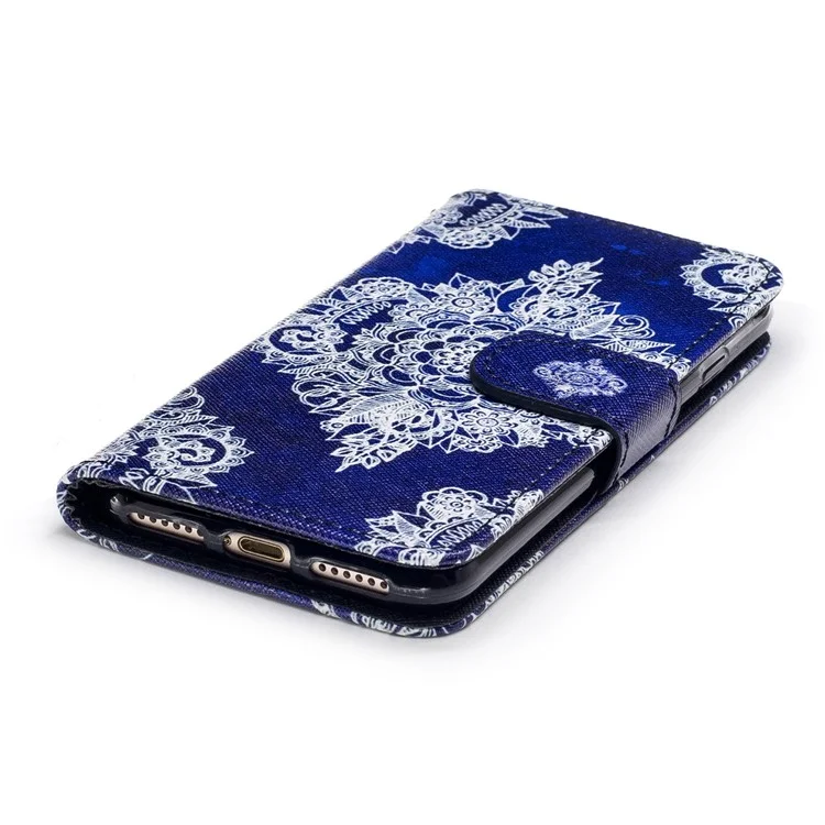 Pattern Printing PU Leather Protective Mobile Phone Cover with Card Holder for iPhone 8 / 7 - Flower Pattern
