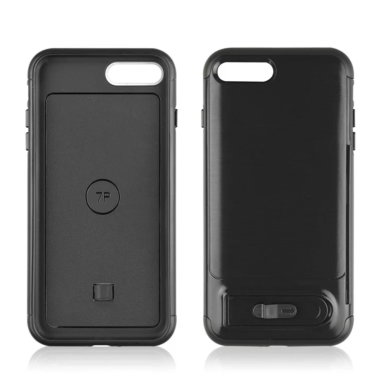 ANGIBABE Card Holder Brushed PC + TPU Hybrid Kickstand Case for iPhone 8 Plus / 7 Plus - Black