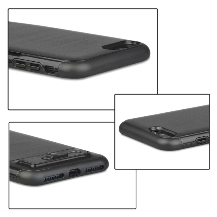 ANGIBABE Card Holder Brushed PC + TPU Hybrid Kickstand Case for iPhone 8 Plus / 7 Plus - Black