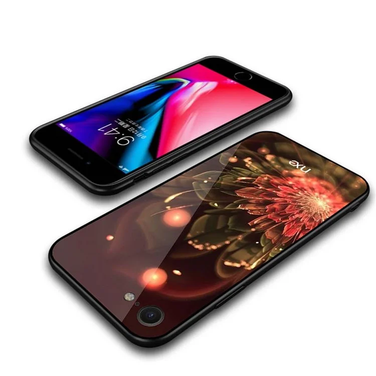 NXE TPU Pattern Printing Glass Hybrid Slim Case for iPhone 8 / 7 - Orange