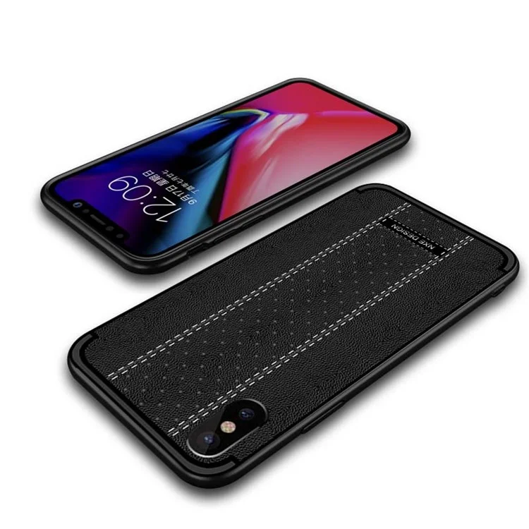 NXE Stitching PU Leather Coated TPU Back Case for iPhone X - Black