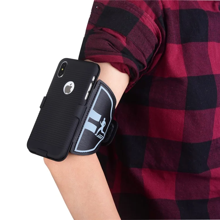 For iPhone X/10 Stripe Pattern Sport Armband Case PC + TPU Hybrid Cover Shell