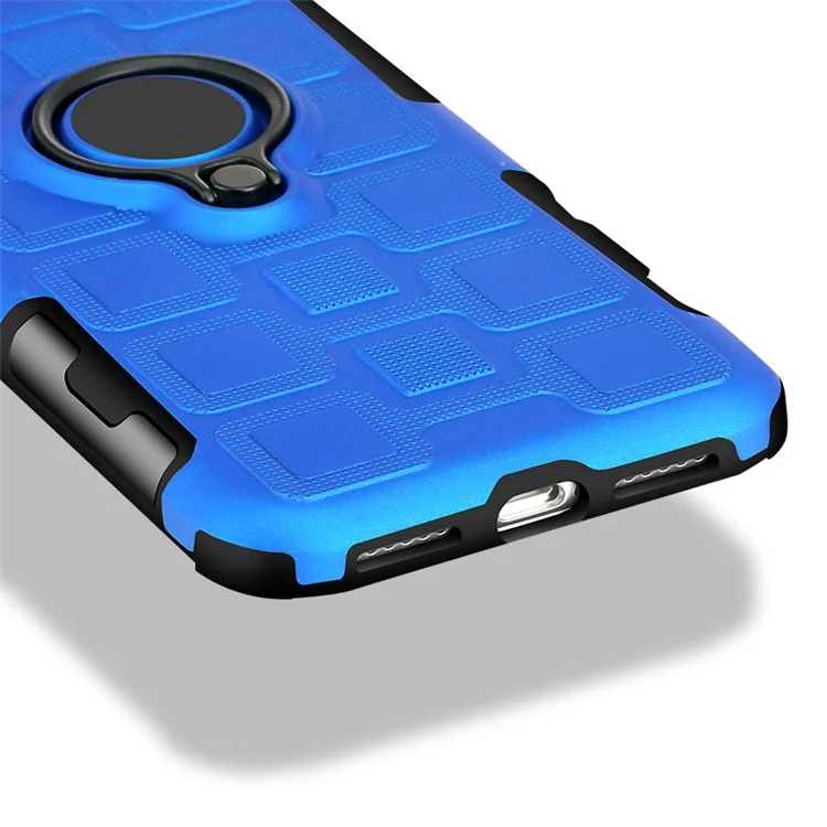 Geometric Pattern Magnetic Car Mount Ring Holder TPU PC Hybrid Case with Kickstand for iPhone X / 10 - Dark Blue