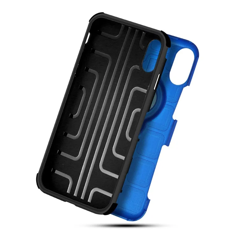 Geometric Pattern Magnetic Car Mount Ring Holder TPU PC Hybrid Case with Kickstand for iPhone X / 10 - Dark Blue
