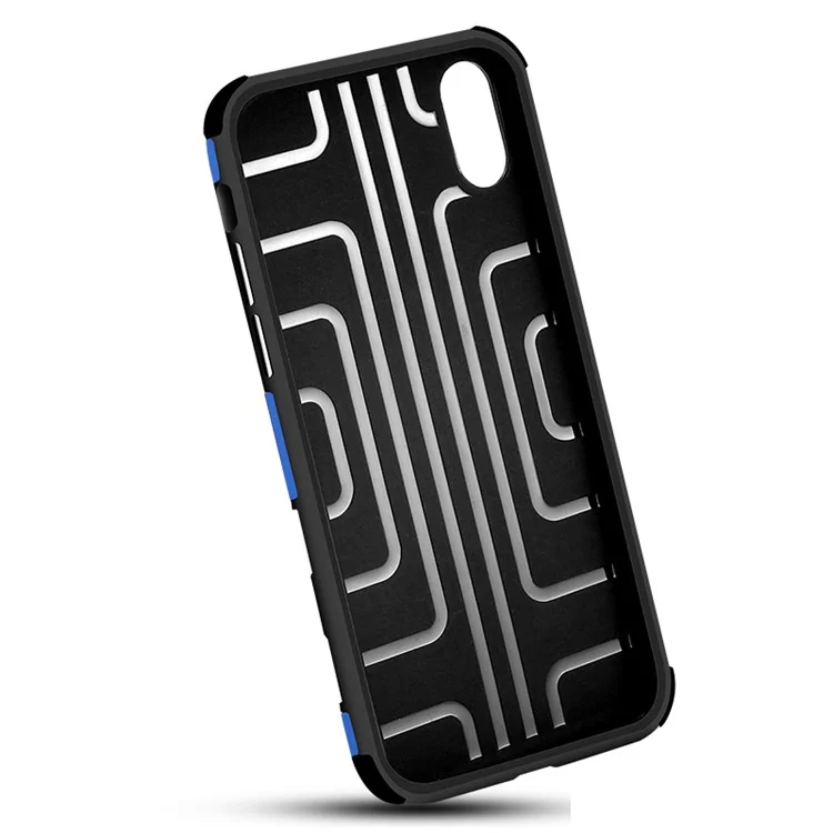Geometric Pattern Magnetic Car Mount Ring Holder TPU PC Hybrid Case with Kickstand for iPhone X / 10 - Dark Blue