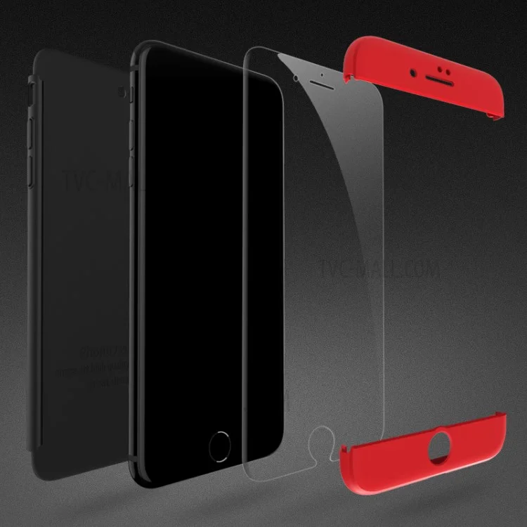Detachable All-wrapped Matte PC Phone Case for iPhone 8 Plus / 7 Plus - Red + Black